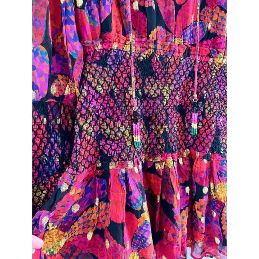 Farm Rio | NWT Heart Daisy Smocked Mini Dress Floral Long Sleeve | Sz XS - Picture 4 of 12